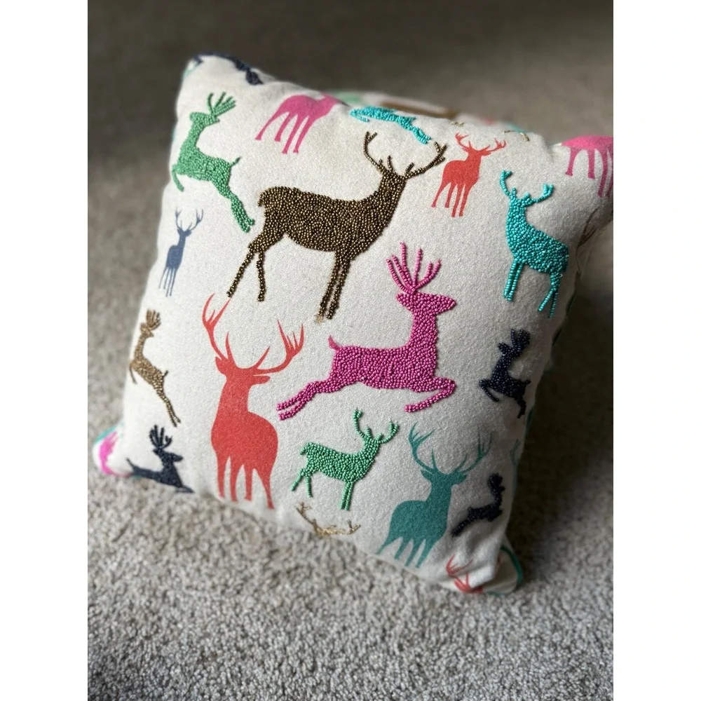 Vintage Pier one‎ Embroidered bedead Deer Pillow Throw Pillow Whimsical Decor